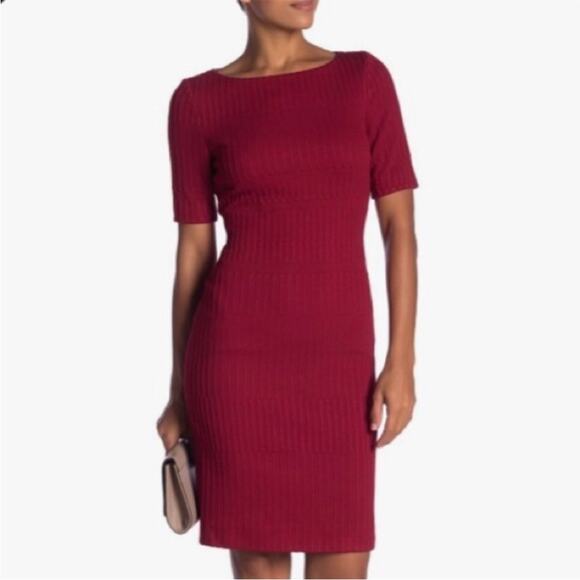 Hugo Boss Hadea Textured Jersey Sheath Dress Red - Picture 1 of 8
